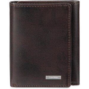 Men's Stylish Brown Leather Trifold Wallet Card Slots Slip Pockets Designed